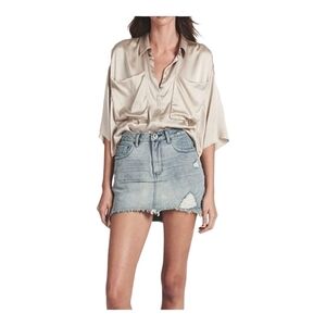 One by oneteaspoon Denim Distressed High Waist Super Fitted Short Length skirt